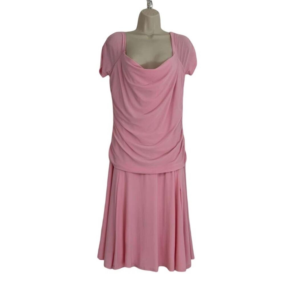 Candela Womens Pink Jersey Knit Scoop Neck Midi Stretch Dress Cap Sleeve sz 16 - Picture 13 of 13